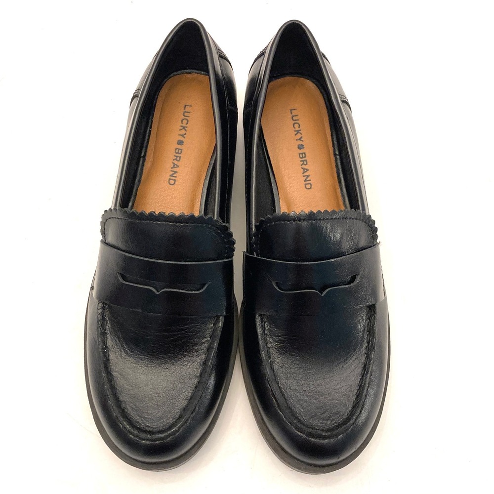 Lucky Brand Floriss Penny Loafers Black Leather Women's 6 EU 36.5 Classic Preppy